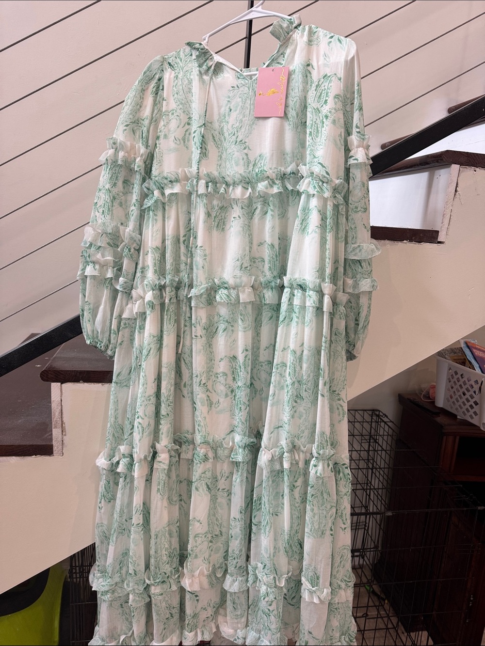 Tiered Mint Green Floral Maxi Dress with Ruffle Details